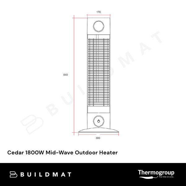 Thermogroup Cedar 1800W Mid-Wave Outdoor Heater Black