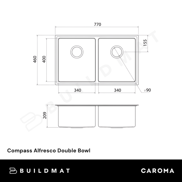 Caroma Compass Alfresco Double Bowl Sink Stainless Steel