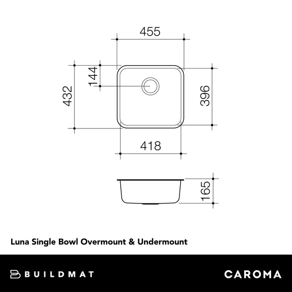 Caroma Luna Single Bowl Overmount and Undermount Sink