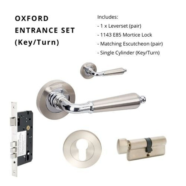 Zanda Oxford Entrance Set Lever Door Handle Brushed Nickel and Chrome Plate