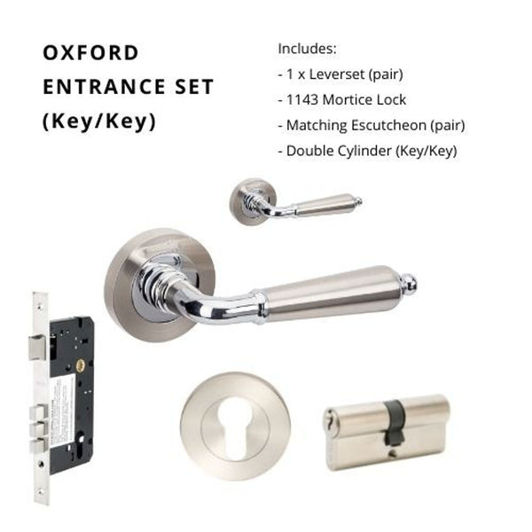 Zanda Oxford Entrance Set Lever Door Handle Brushed Nickel and Chrome Plate