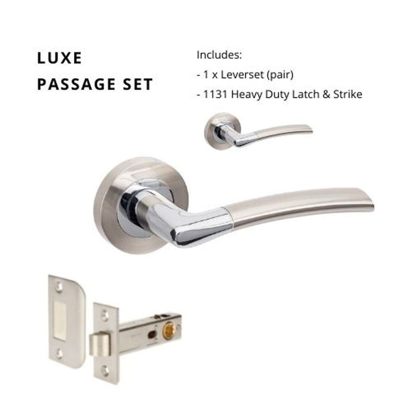 Zanda Luxe Passage Lever Set Door Handle Brushed Nickel/ Chrome Plated
