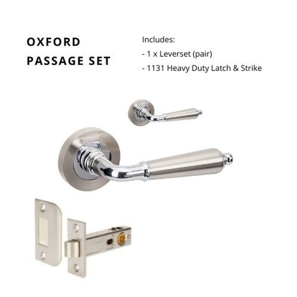 Zanda Oxford Passage Lever Set Door Handle Brushed Nickel/Chrome Plated