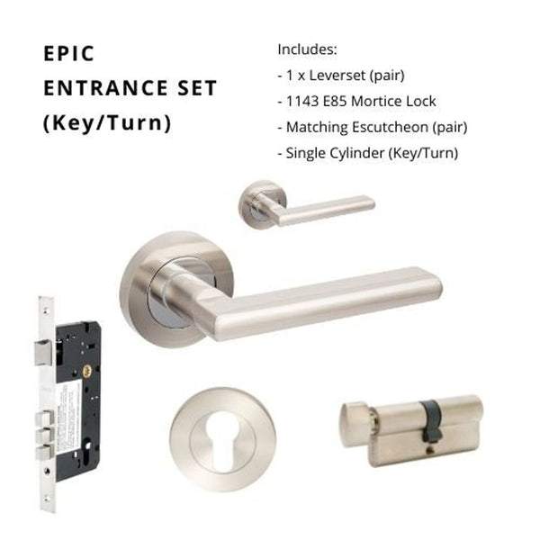 Zanda Epic Entrance Set Lever Door Handle Brushed Nickel and Chrome Plated