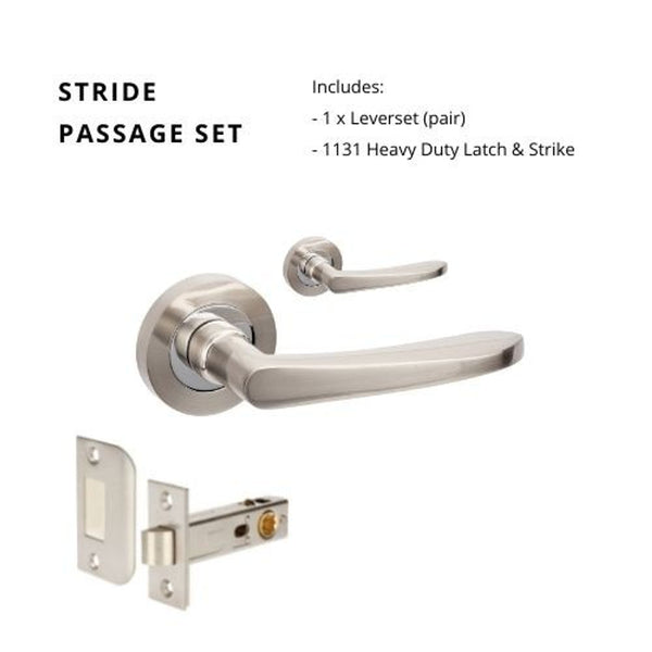 Zanda Stride Passage Lever Set Door Handle Brushed Nickel/Chrome Plated