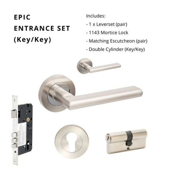 Zanda Epic Entrance Set Lever Door Handle Brushed Nickel and Chrome Plated