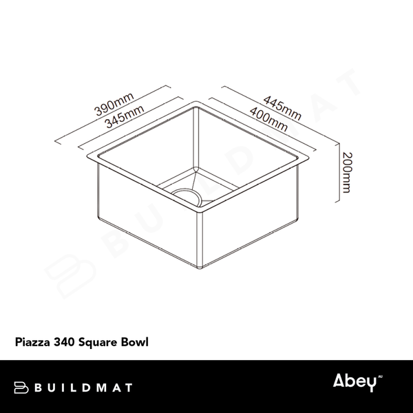 Abey Piazza 340 Square Bowl Stainless Steel