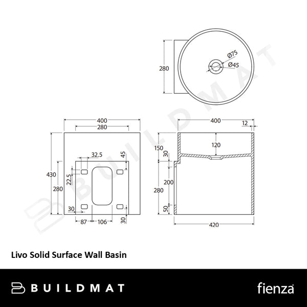 Fienza Livo Solid Surface Wall Basin Matte White