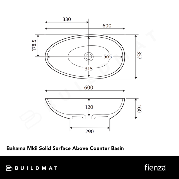 Fienza Bahama Mkii Solid Surface Above Counter Basin Matte White