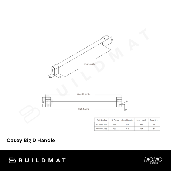 Momo Handles Casey Big D Handle 736mm Matte Black