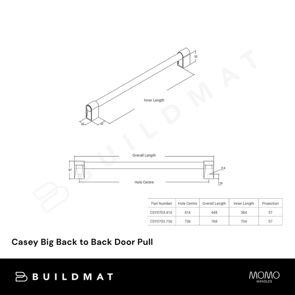 Momo Handles Casey Big Back to Back Door Pull Set 736mm Matte Black