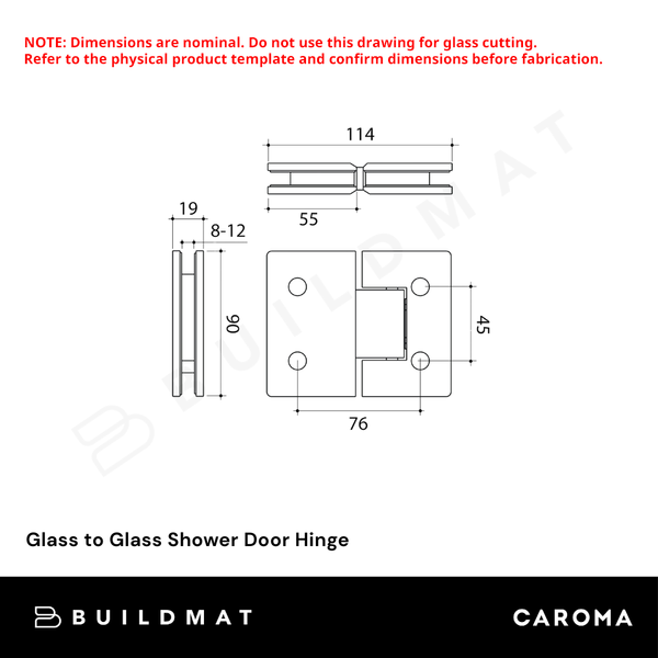 Caroma Glass to Glass Shower Door Hinge Brushed Nickel