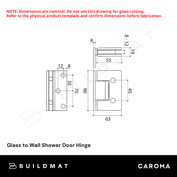 Caroma Glass to Wall Shower Door Hinge Brushed Brass