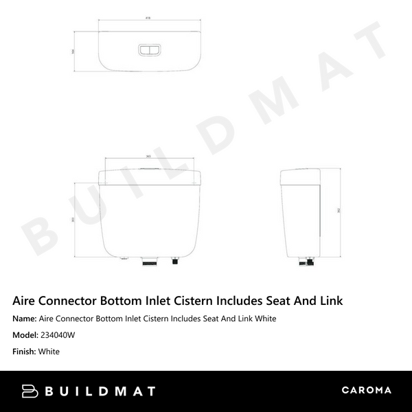 Caroma Aire Connector Bottom Inlet Cistern Includes Seat And Link White