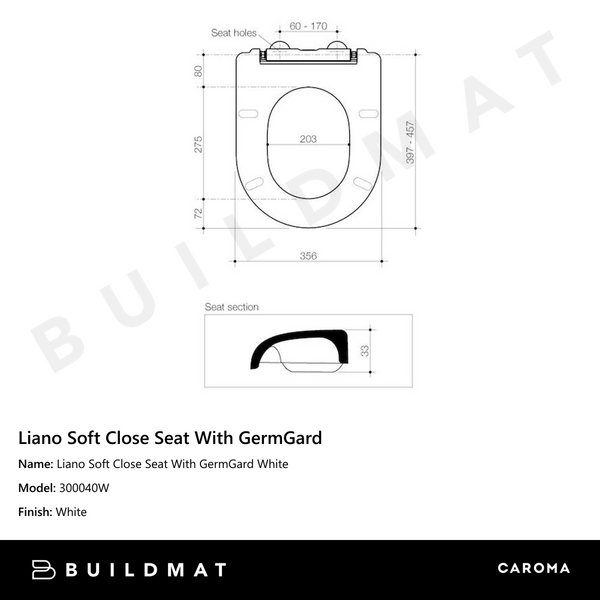 Caroma Liano Soft Close Seat With GermGard White