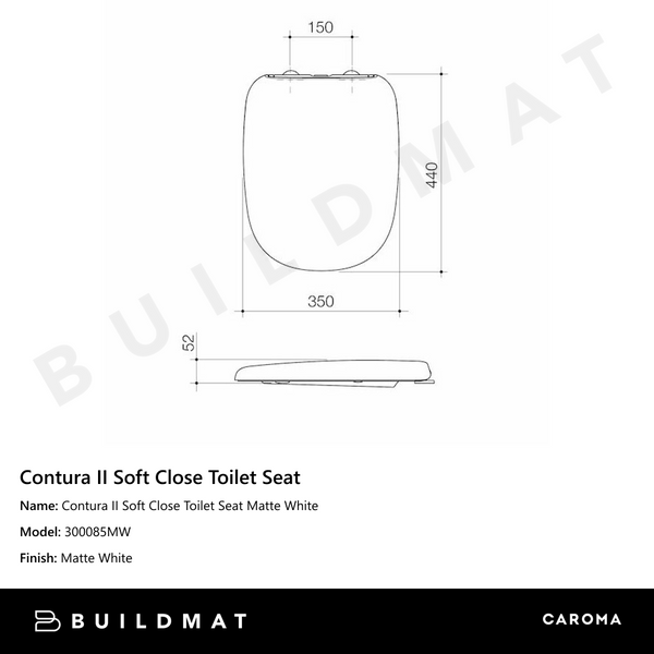 Caroma Contura II Soft Close Toilet Seat Matte White