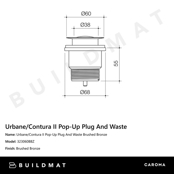 Caroma Urbane/Contura II Pop-Up Plug & Waste Brushed Bronze