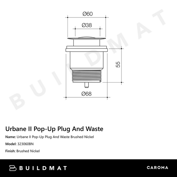 Caroma Urbane II Pop-Up Plug & Waste Brushed Nickel