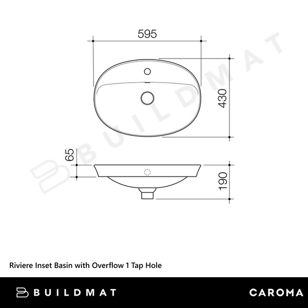 Caroma Riviere Inset Basin with Overflow (1 Tap Hole) Gloss White