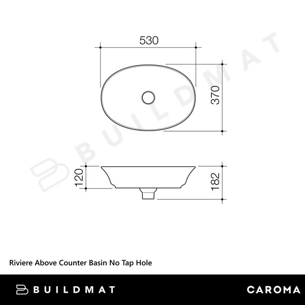 Caroma Riviere Above Counter Basin (No Tap Hole) Gloss White