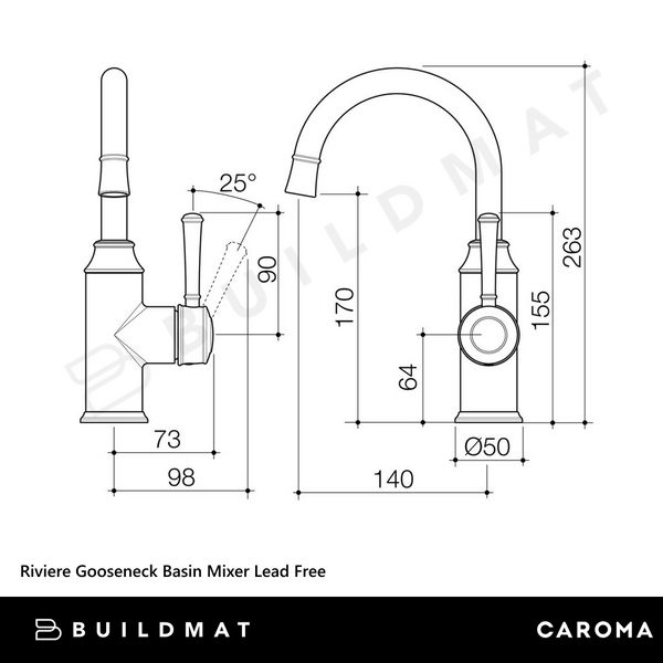 Caroma Riviere Gooseneck Basin Mixer Brushed Bronze Lead Free