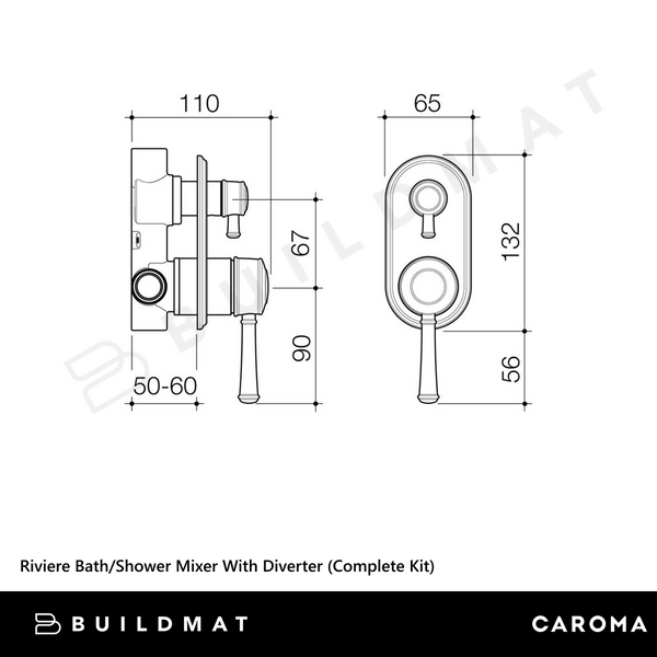 Caroma Riviere Bath/Shower Mixer With Diverter (Complete Kit) Brushed Nickel