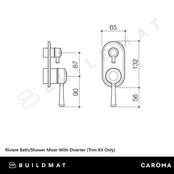 Caroma Riviere Bath/Shower Mixer With Diverter (Trim Kit Only) Brushed Nickel
