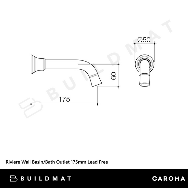 Caroma Riviere Wall Basin/Bath Outlet 175mm Brushed Nickel Lead Free