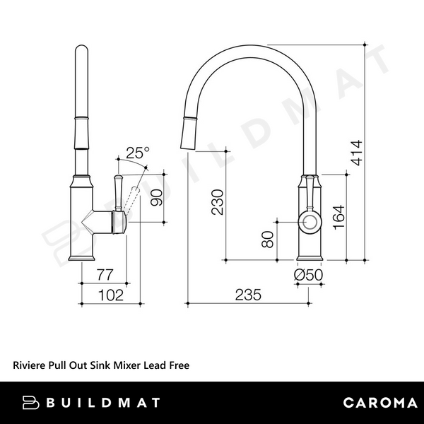 Caroma Riviere Pull Out Sink Mixer Brushed Brass Lead Free
