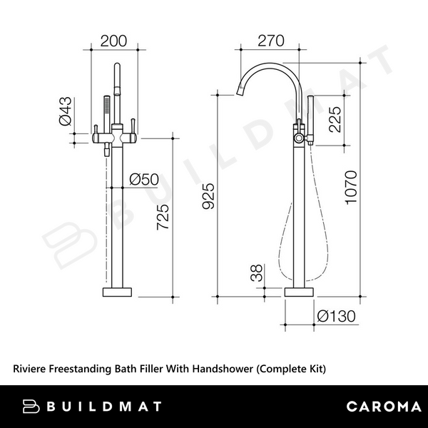 Caroma Riviere Freestanding Bath Filler With Handshower (Complete Kit) Chrome
