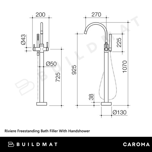 Caroma Riviere Freestanding Bath Filler With Handshower (Trim Kit Only) Brushed Nickel