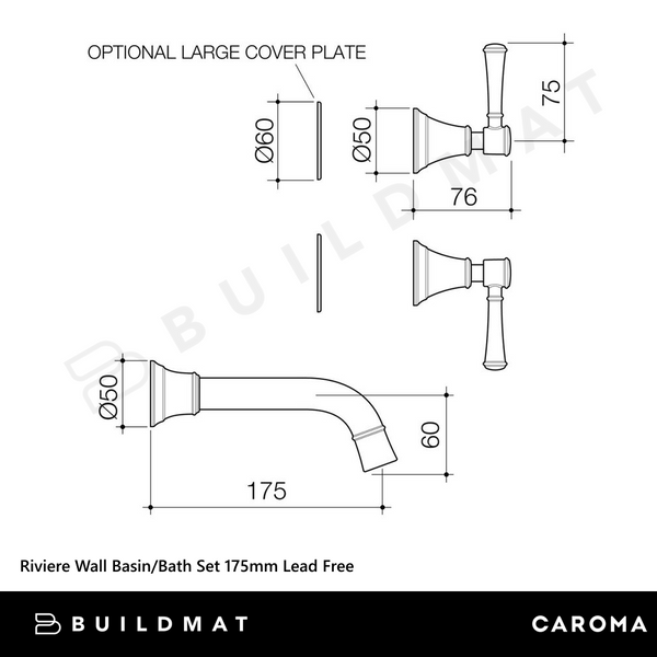 Caroma Riviere Wall Basin/Bath Set 175mm Chrome Lead Free