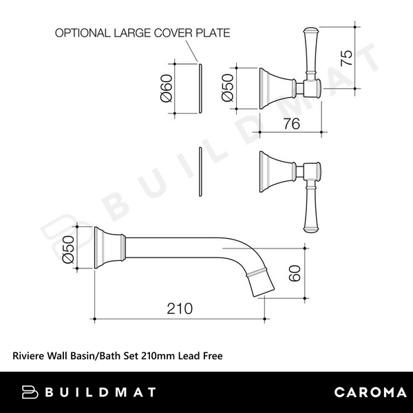 Caroma Riviere Wall Basin/Bath Set 210mm Brushed Nickel Lead Free