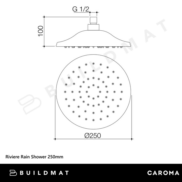 Caroma Riviere Rain Shower 250mm Brushed Bronze