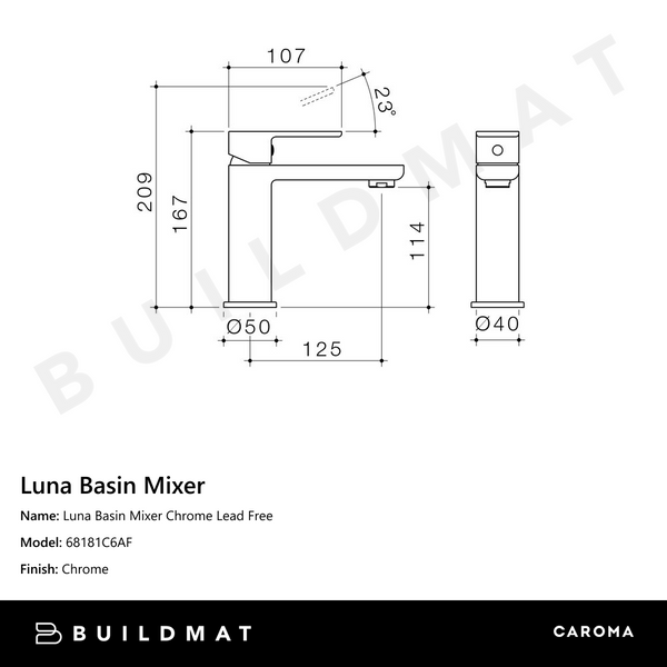 Caroma Luna Basin Mixer Chrome Lead Free