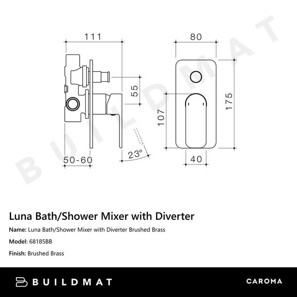 Caroma Luna Bath/Shower Mixer with Diverter Brushed Brass