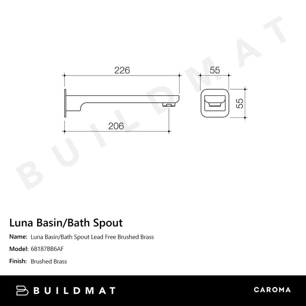Caroma Luna Basin/Bath Spout Lead Free Brushed Brass