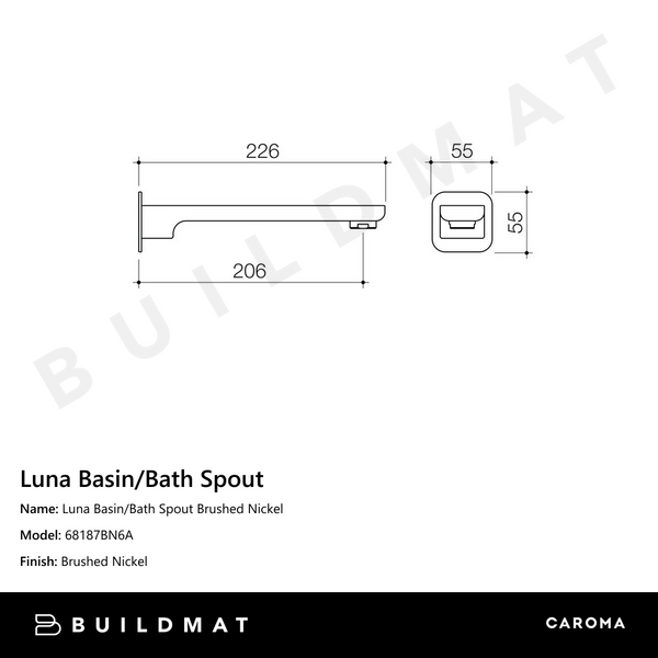 Caroma Luna Basin/Bath Spout Brushed Nickel