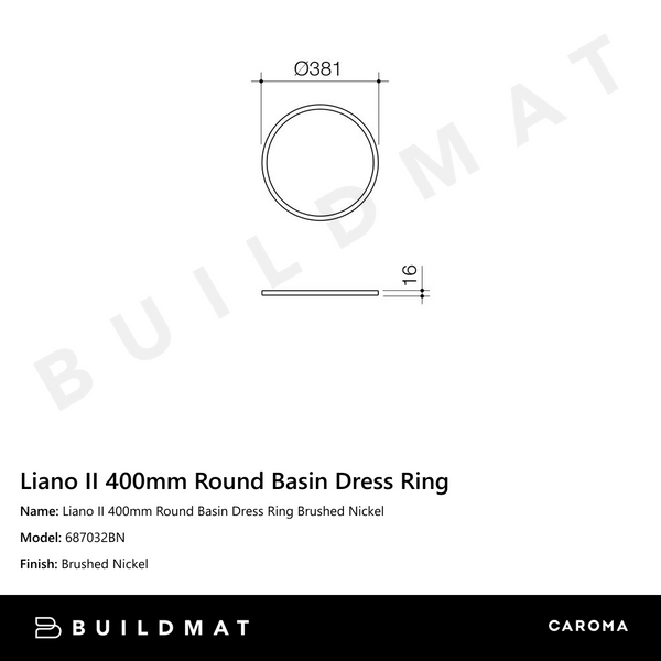 Caroma Liano II 400mm Round Basin Dress Ring Brushed Nickel