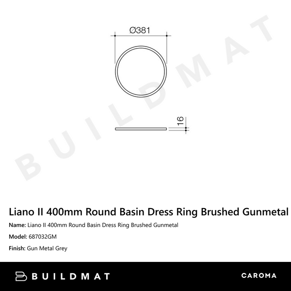 Caroma Liano II 400mm Round Basin Dress Ring Brushed Gunmetal