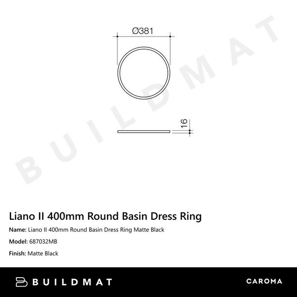 Caroma Liano II 400mm Round Basin Dress Ring Matte Black