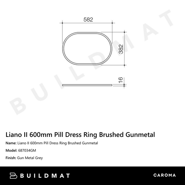 Caroma Liano II 600mm Pill Dress Ring Brushed Gunmetal