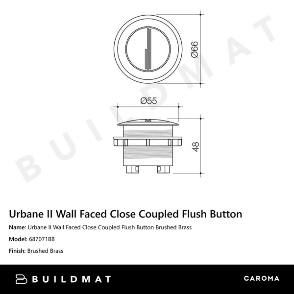 Caroma Urbane II Wall Faced Close Coupled Flush Button Brushed Brass