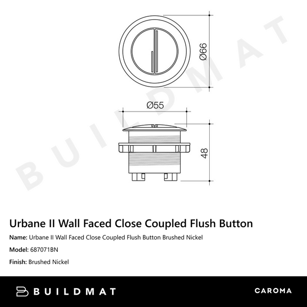 Caroma Urbane II Wall Faced Close Coupled Flush Button Brushed Nickel