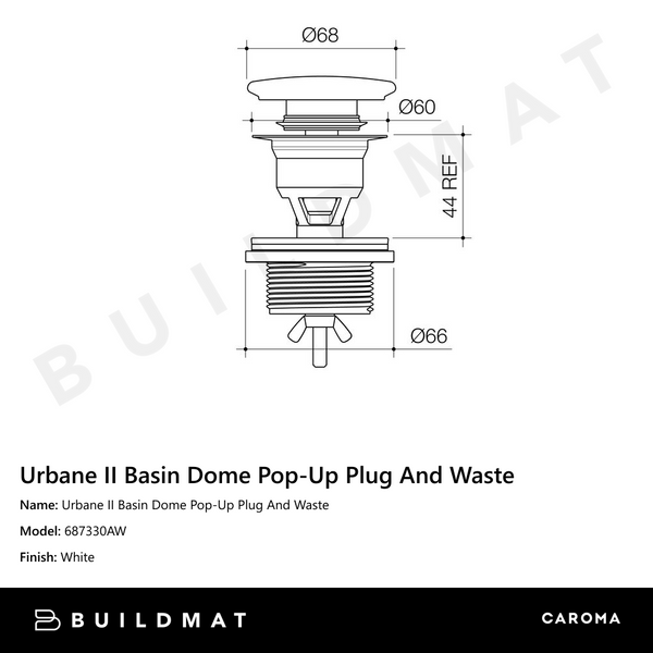 Caroma Urbane II Basin Dome Pop-Up Plug & Waste