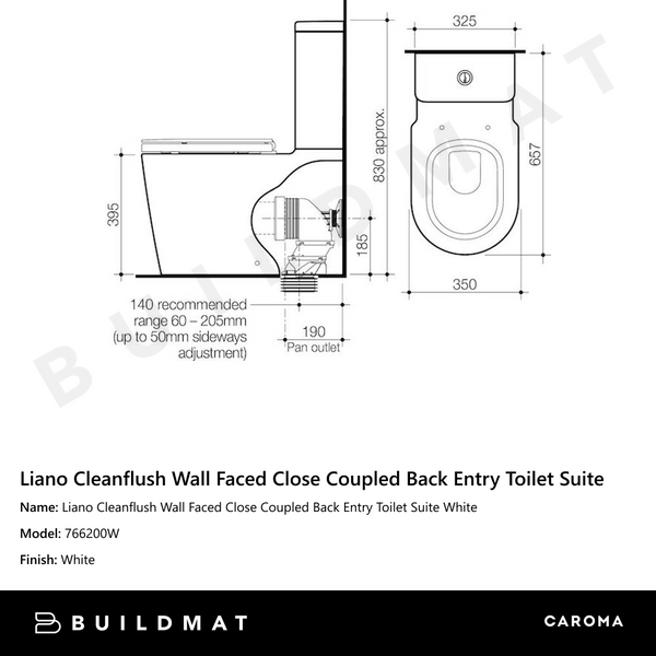 Caroma Liano Cleanflush Wall Faced Close Coupled Back Entry Toilet Suite White
