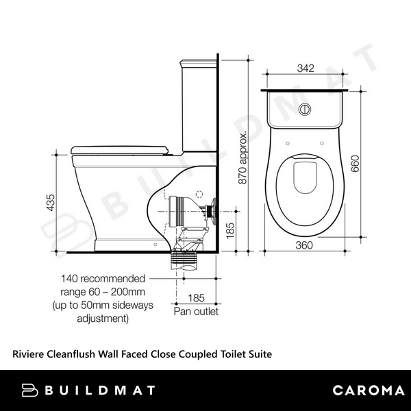 Caroma Riviere Cleanflush Wall Faced Close Coupled Toilet Suite White