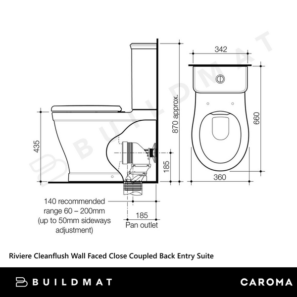 Caroma Riviere Cleanflush Wall Faced Close Coupled Back Entry Suite White