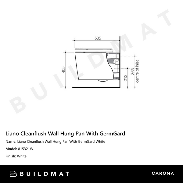 Caroma Liano Cleanflush Wall Hung Pan With GermGard White
