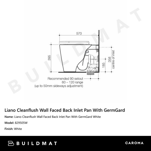 Caroma Liano Cleanflush Wall Faced Back Inlet Pan With GermGard White